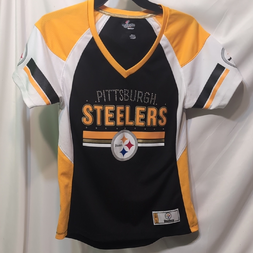 Majestic Black and Yellow Pittsburgh Steelers Women's Jersey Size Small